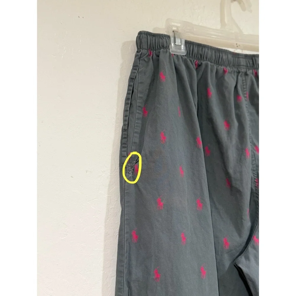 Polo Ralph Lauren Mens Pajama Pants Gray Pony Print Sleep Lounge Large Cotton